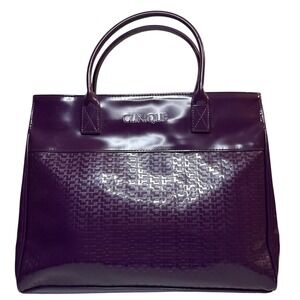 Clinique Purple Patent Faux Leather Tote Bag Textured Front Double Handle